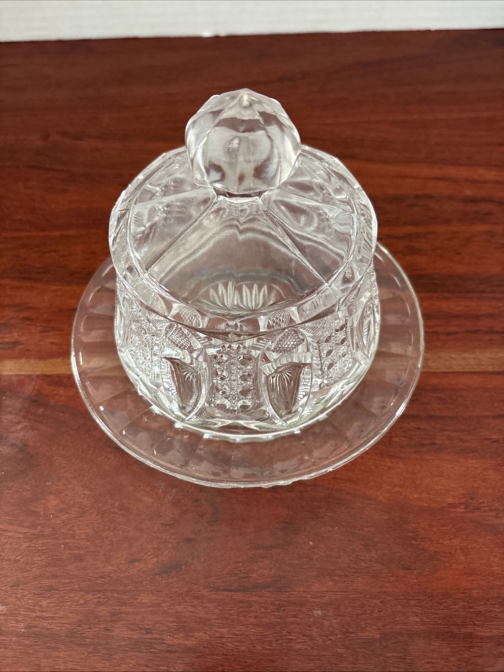 EAPG McKee Glass & Co. Quintec Clear Press Cut Covered Butter Dish & Lid - Picture 9 of 9